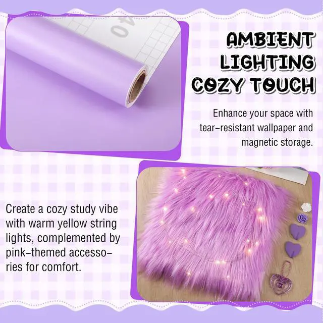 Alt view image 4 of 6 - 12 Pcs School Locker Accessories Kit, Classic, Purple Locker Wallpaper Magnetic Mirror Whiteboard Rug Pen Holder Keychain Hook and More, Locker Decoration and Daily Storage