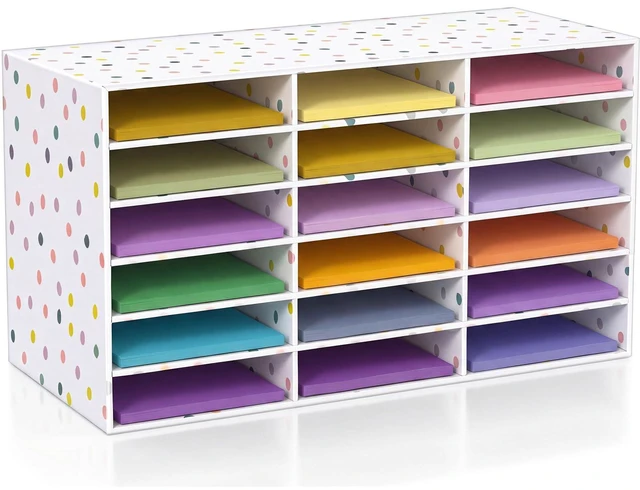 Main image of 1 Pc Classroom Construction Paper Storage,Colorful Polka Dots 18 Slot Compartments Desktop Scrapbook Organizer for Letter/A4 File Sorter, 14.2" H x 28.1" W x 12.4" D for School Office