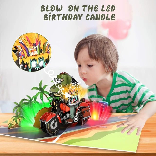 Alt view image 2 of 6 - Musical Birthday Cards for Boys, Funny Birthday Cards, Pop Up Birthday Cards, Blowable LED Candle Light Birthday Cards for Boys, Men, Sons, Grandsons