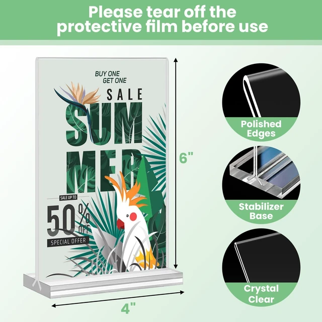Alt view image 6 of 7 - Acrylic Sign Holder 4x6, 21 Pack Clear Table Menu Vertical Double Sided Display, Plastic Menu Stand Paper Holder Suitable for Restaurants Office Store Show Fair