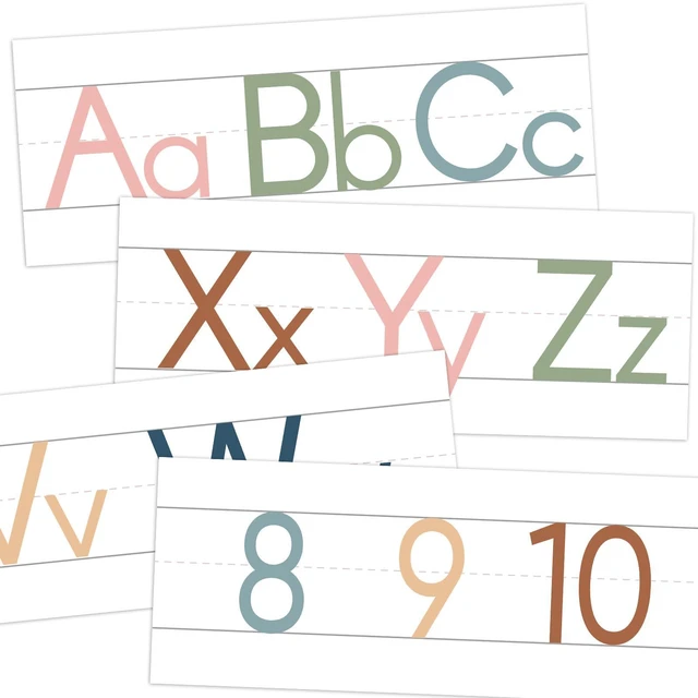 Main image of 12 Pieces Alphabet Line for Classroom Wall Boho Manuscript Alphabet Line Bulletin Board Set ABC Banner and Number Border Posters for Classroom Decor
