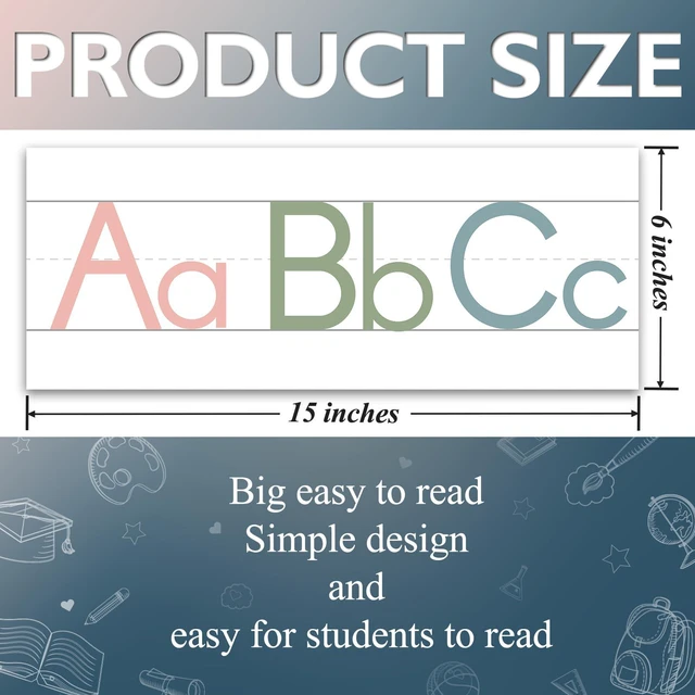 Alt view image 2 of 7 - 12 Pieces Alphabet Line for Classroom Wall Boho Manuscript Alphabet Line Bulletin Board Set ABC Banner and Number Border Posters for Classroom Decor