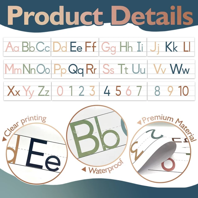 Alt view image 3 of 7 - 12 Pieces Alphabet Line for Classroom Wall Boho Manuscript Alphabet Line Bulletin Board Set ABC Banner and Number Border Posters for Classroom Decor