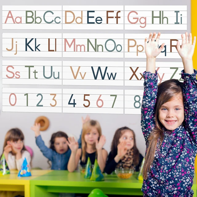 Alt view image 4 of 7 - 12 Pieces Alphabet Line for Classroom Wall Boho Manuscript Alphabet Line Bulletin Board Set ABC Banner and Number Border Posters for Classroom Decor
