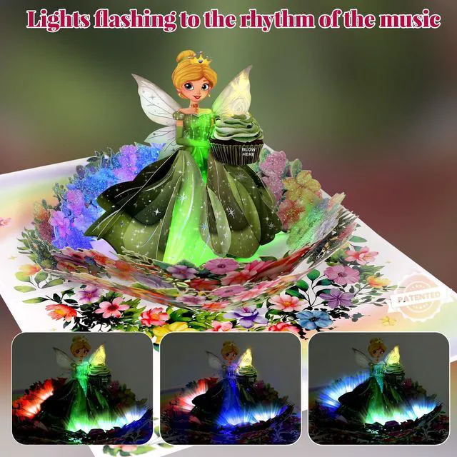 Alt view image 2 of 6 - Birthday Card, 3D Pop-Up Birthday Card for Girls Musical Birthday Card with Colorful Lights & Music, Fairy Birthday Card for Girls, Daughters, and Granddaughters