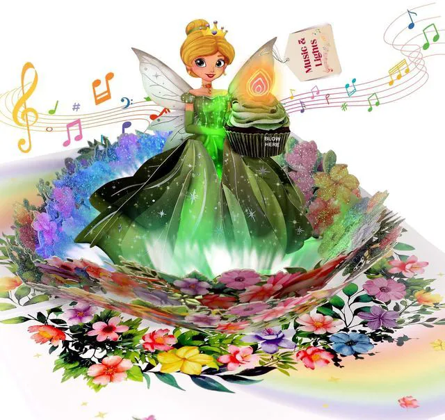 Main image of Birthday Card, 3D Pop-Up Birthday Card for Girls Musical Birthday Card with Colorful Lights & Music, Fairy Birthday Card for Girls, Daughters, and Granddaughters