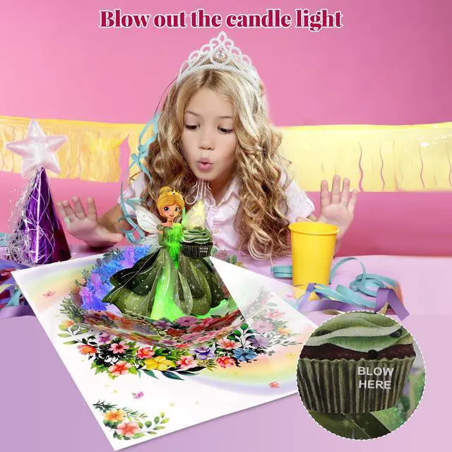 Alt view image 3 of 6 - Birthday Card, 3D Pop-Up Birthday Card for Girls Musical Birthday Card with Colorful Lights & Music, Fairy Birthday Card for Girls, Daughters, and Granddaughters
