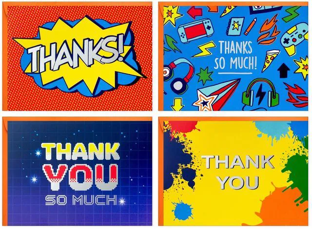 Main image of Thank You Cards, Assorted 24-Pack (Comic Book & Gamer Designs)