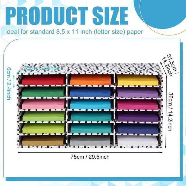 Alt view image 2 of 7 - 2 Pcs Classroom Construction Paper Storage,Black Blocks 18 Slot Compartments Desktop Scrapbook Organizer for Letter/A4 File Sorter, 14.2" H x 28.1" W x 12.4" D for School Office