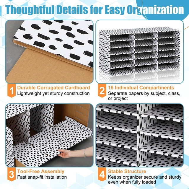 Alt view image 3 of 7 - 2 Pcs Classroom Construction Paper Storage,Black Blocks 18 Slot Compartments Desktop Scrapbook Organizer for Letter/A4 File Sorter, 14.2" H x 28.1" W x 12.4" D for School Office
