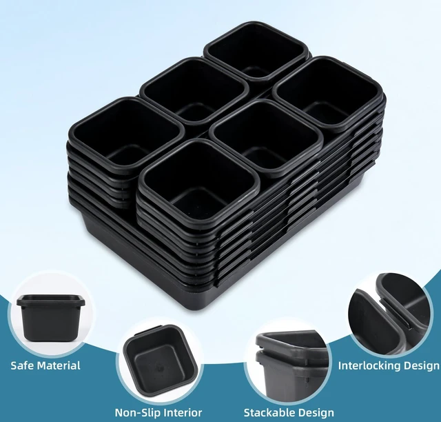 Alt view image 3 of 7 - 15PCS Interlocking Drawer Organizer, Plastic Desk Organizers Set 3-Size Versatile Storage Bins,BPA-free, Non-slip, Fits Any Drawer for Cosmetics, Bathroom, Tools, Kitchen and Office, Black