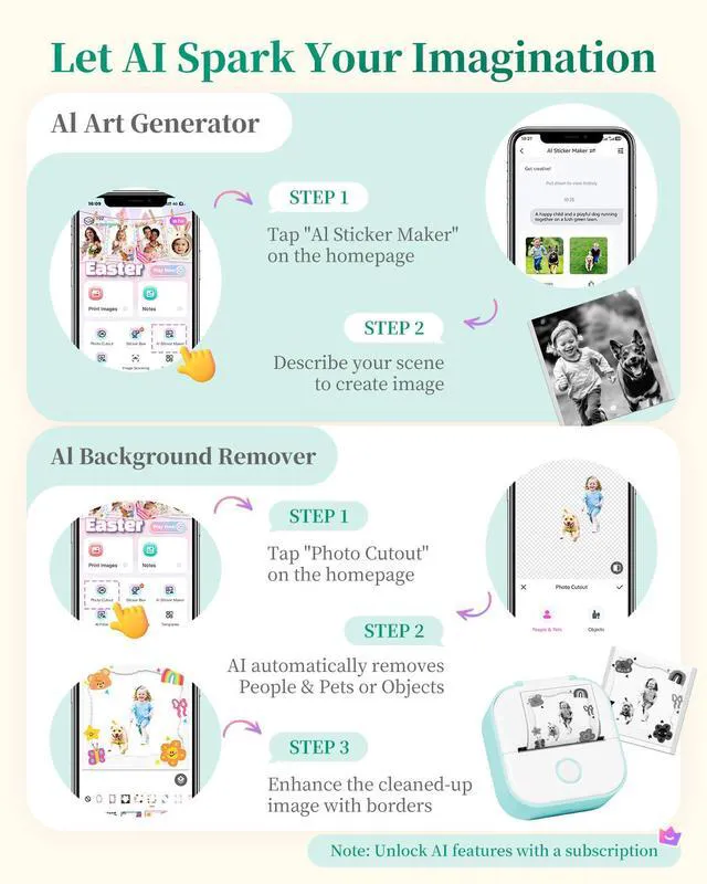 Alt view image 7 of 7 - Sticker Maker Machine, T02 Mini Printer Sticker Maker for Kids Mini Thermal Printer Portable Sticker Printer Bluetooth AI Sticker Maker Print Pods for Gifts, Early Education, DIY, Journal