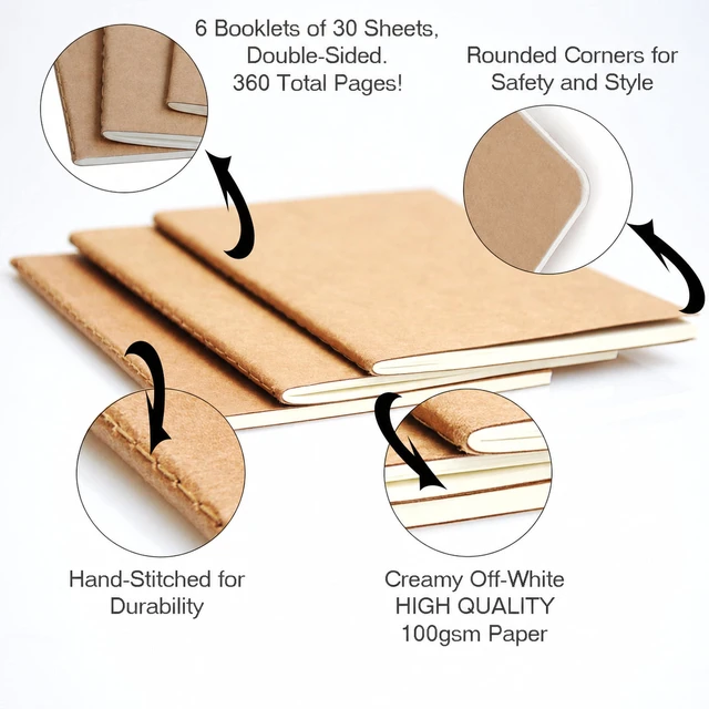 Alt view image 2 of 7 - Lined Regular Size Travelers Notebook Inserts | 4.25" x 8.25" (11 x 21cm) | 100 GSM Paper | 6 Hand-sewn Booklets/360 Pages | Travelers Notebook Refills for Journals, Diaries, Planners