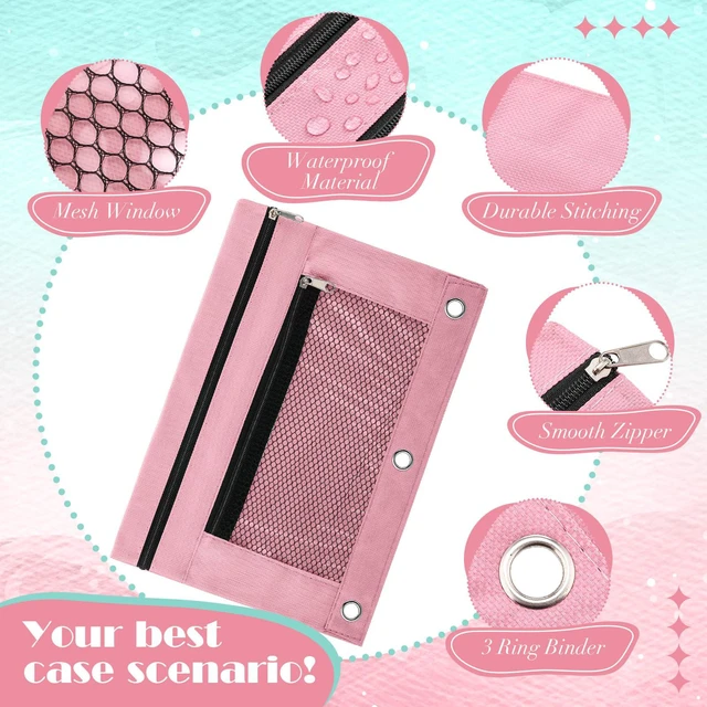 Alt view image 2 of 7 - 100 Pcs Classroom Binder Pencil Pouches, Macaron, 2 Zipper 3 Ring Binder Zipper Pencil Pouches, Mesh Layer Pencil Bags Bulk, Pencils Pouches for Students, Back to School Pen Bags