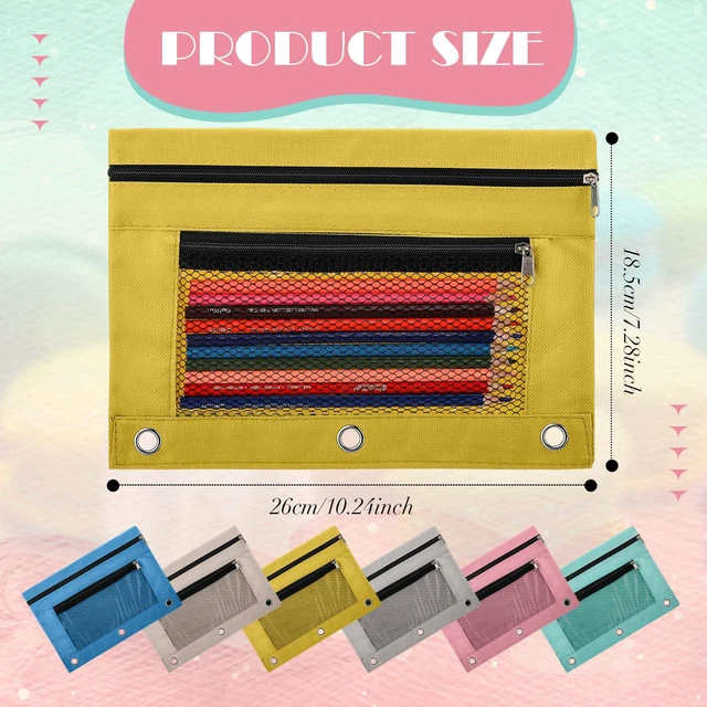 Alt view image 4 of 7 - 100 Pcs Classroom Binder Pencil Pouches, Macaron, 2 Zipper 3 Ring Binder Zipper Pencil Pouches, Mesh Layer Pencil Bags Bulk, Pencils Pouches for Students, Back to School Pen Bags