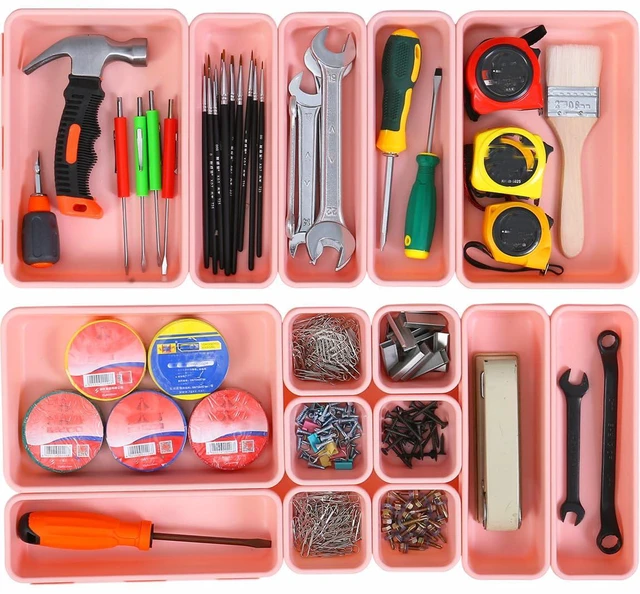 Alt view image 6 of 7 - 15 PCS Interlocking Desk Drawer Organizer Separator for Office,Bathroom,Kitchen,MakeupPink