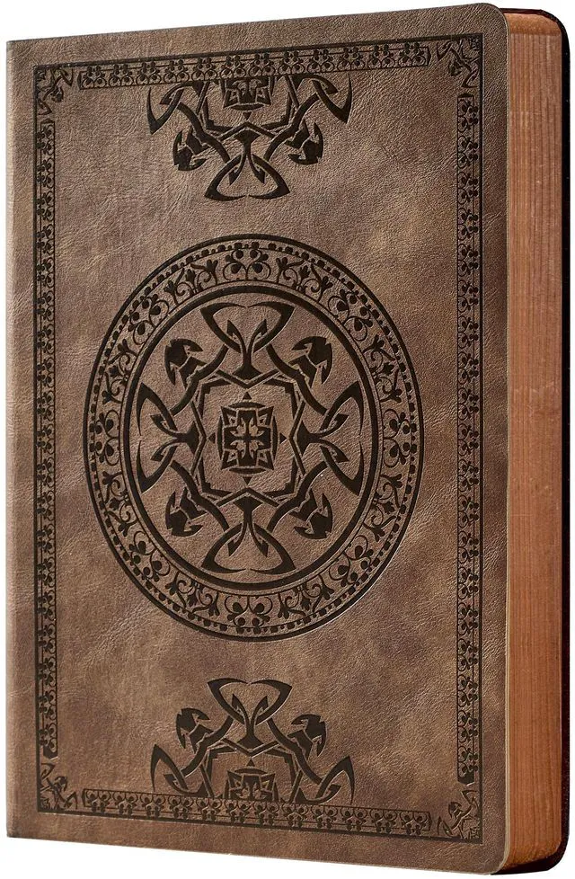 Main image of Leather Journal for Men Women Vintage Notebook Diary, A5, Dark Brown Embossed Softcover, 288 Pages, Lay Flat for Writing, Journaling, Work, Travel, Business Gift, Portable A5, 5.7 x 8.3 in