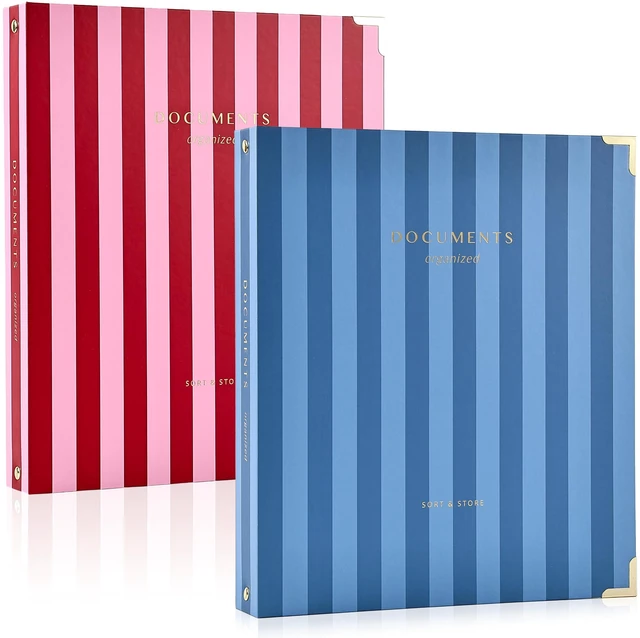 Main image of Aesthetic 3 Ring Binder Set of 2 - Sturdy Striped 1 Inch Letter Size Binder Fits Letter Sized Paper - Three Hole Ring Holder for Women or Men with Pocket Organizes Paperwork for School or Office