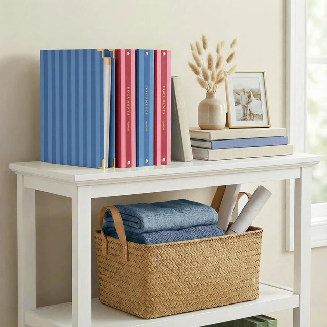 Alt view image 2 of 7 - Aesthetic 3 Ring Binder Set of 2 - Sturdy Striped 1 Inch Letter Size Binder Fits Letter Sized Paper - Three Hole Ring Holder for Women or Men with Pocket Organizes Paperwork for School or Office