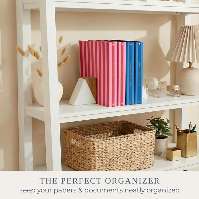Alt view image 5 of 7 - Aesthetic 3 Ring Binder Set of 2 - Sturdy Striped 1 Inch Letter Size Binder Fits Letter Sized Paper - Three Hole Ring Holder for Women or Men with Pocket Organizes Paperwork for School or Office