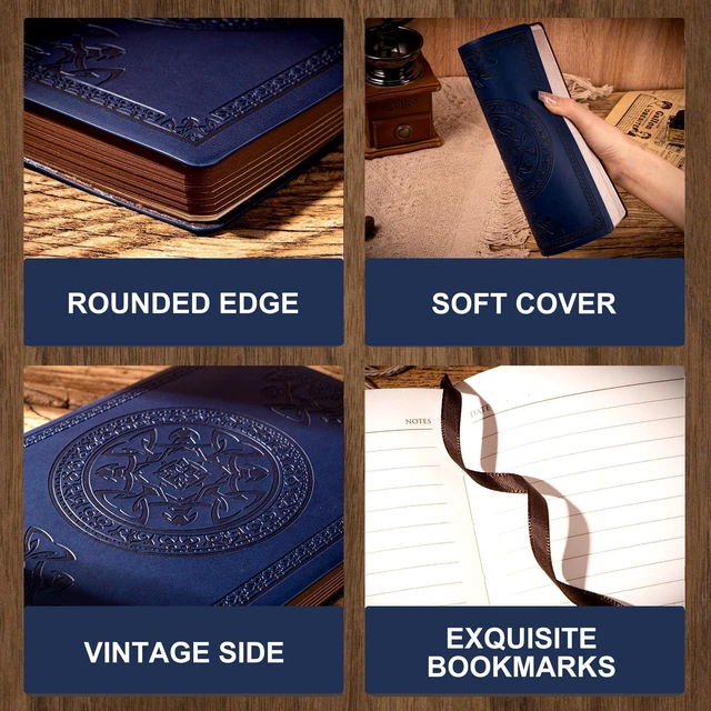 Alt view image 4 of 7 - Journal for Men Women Vintage Leather Diary Journaling Notebook, Blue Embossed Softcover, 288 Pages, Lay Flat for Writing, Journaling, Work, Travel, Business Gift, Portable A5, 5.7 x 8.3 in