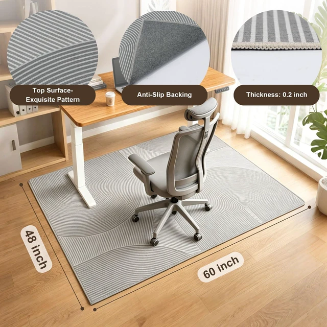 Alt view image 2 of 7 - Office Chair Mat - for Hardwood Floors, Large Non-Slip Easy-Clean Floor Protection Blanket (Light Gray, 60 x 48in)