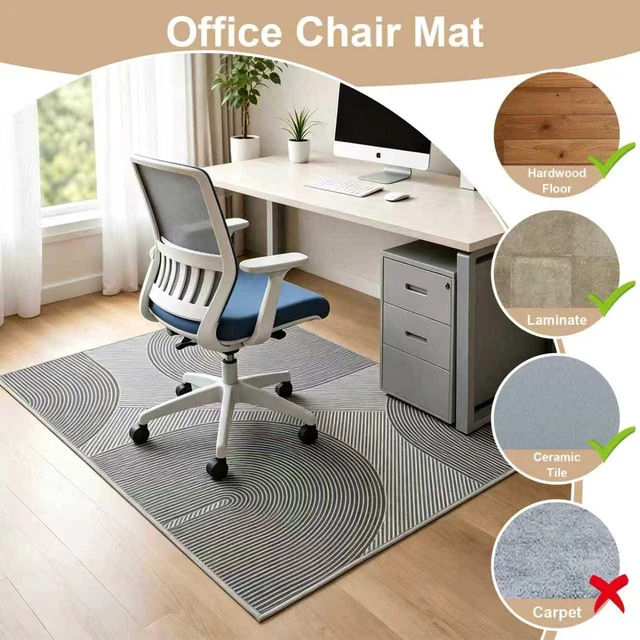 Alt view image 3 of 7 - Office Chair Mat - for Hardwood Floors, Large Non-Slip Easy-Clean Floor Protection Blanket (Light Gray, 48 x 36in)
