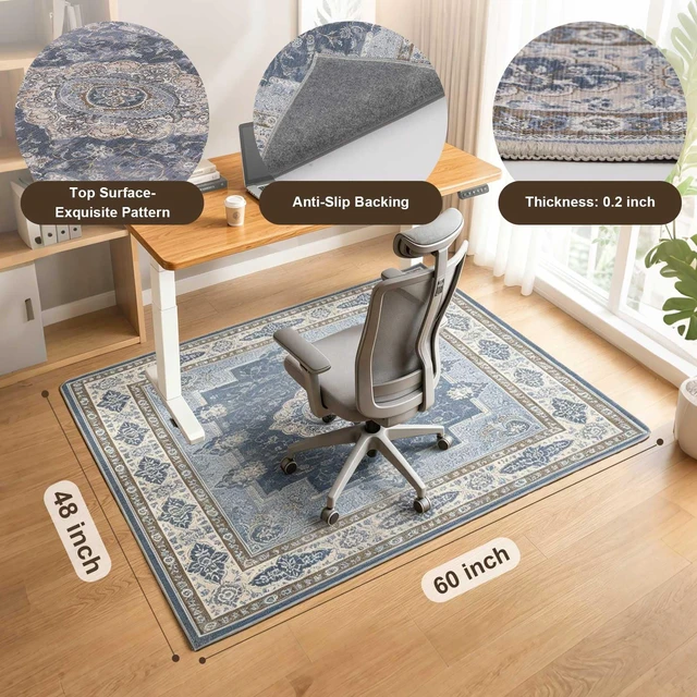 Alt view image 2 of 7 - Office Chair Mat - for Hardwood Floors, Large Non-Slip Easy-Clean Floor Protection Blanket (Blue, 60 x 48in)