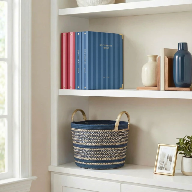 Alt view image 7 of 7 - Aesthetic 3 Ring Binder Set of 2 - Sturdy Striped 1 Inch Letter Size Binder Fits Letter Sized Paper - Three Hole Ring Holder for Women or Men with Pocket Organizes Paperwork for School or Office