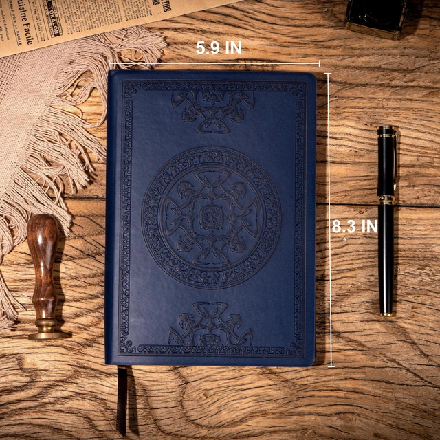 Alt view image 6 of 7 - Journal for Men Women Vintage Leather Diary Journaling Notebook, Blue Embossed Softcover, 288 Pages, Lay Flat for Writing, Journaling, Work, Travel, Business Gift, Portable A5, 5.7 x 8.3 in