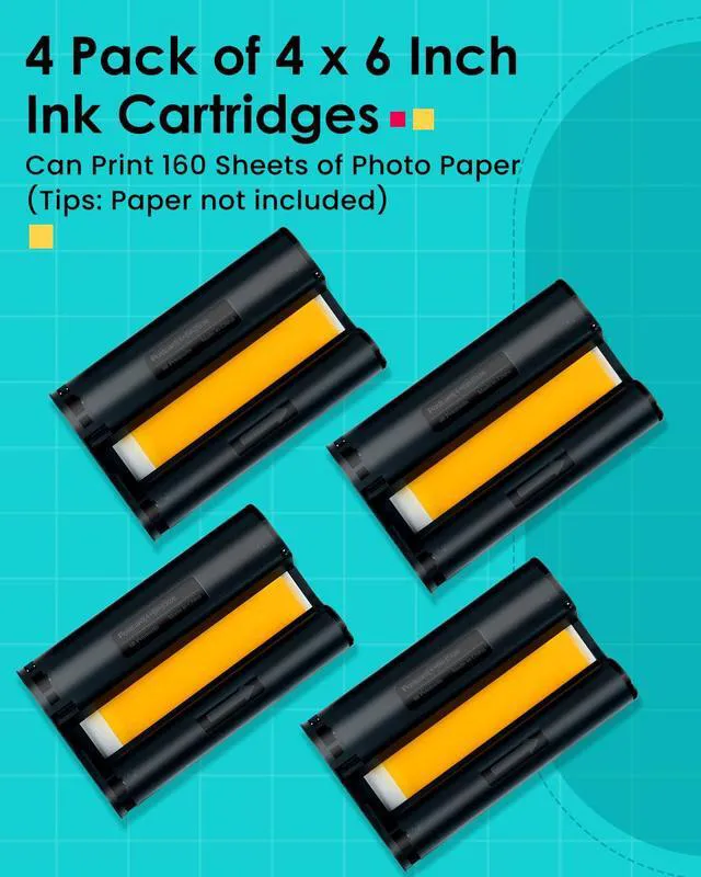 Alt view image 2 of 7 - 4Pack Compatible with Liene Amber M100 M110 4x6 Photo Printer Ink Cartridge Prints 160 Sheets Photo, Only for Amber M100/M200/M110/M210 (DHP512/DHP513/DHP514/DHP515), Dye Sublimation (Without Paper)