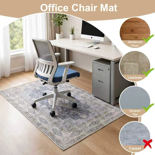 Alt view image 3 of 7 - Office Chair Mat - for Hardwood Floors, Large Non-Slip Easy-Clean Floor Protection Blanket (Blue, 60 x 48in)