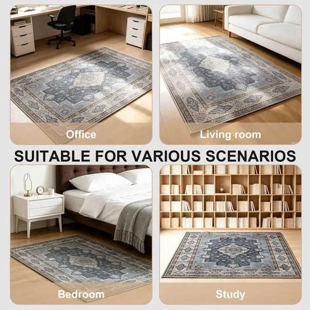 Alt view image 6 of 7 - Office Chair Mat - for Hardwood Floors, Large Non-Slip Easy-Clean Floor Protection Blanket (Blue, 60 x 48in)