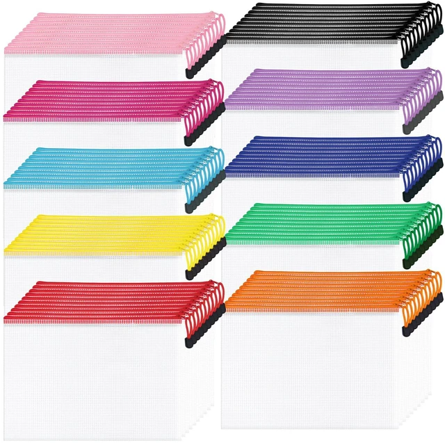 Main image of 100 Pack Mesh Zipper Pouch Bags, A4 Size,10 Colors Waterproof, Ideal for Document Storage & Organization, School, Office, Toys, Puzzle, Home, Travel, Craft, Classroom