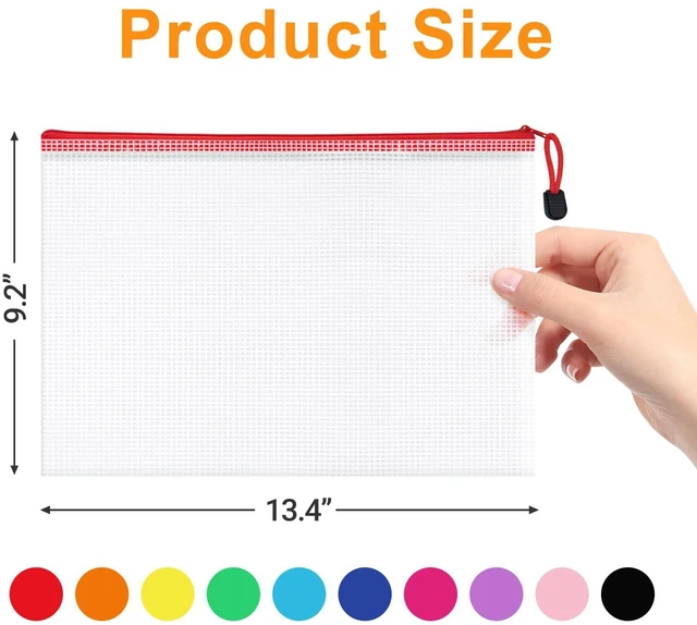 Alt view image 2 of 7 - 100 Pack Mesh Zipper Pouch Bags, A4 Size,10 Colors Waterproof, Ideal for Document Storage & Organization, School, Office, Toys, Puzzle, Home, Travel, Craft, Classroom