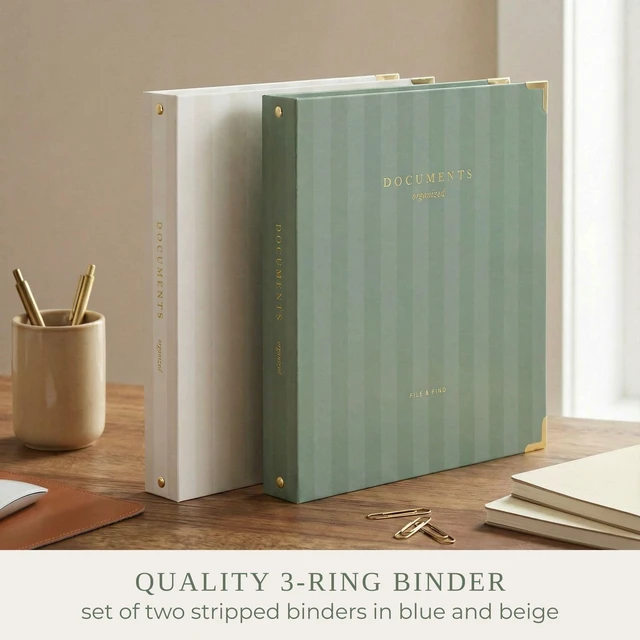 Alt view image 3 of 7 - Aesthetic 3 Ring Binder Set of 2-1 Inch Binder Fits Letter Sized Paper Sturdy Cute Three Hole Ring Holder for Women or Men with Pocket - Easily Organizes Your Paperwork for School, Office or Work