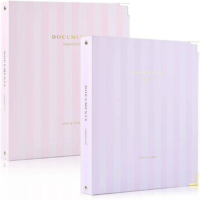 Main image of Aesthetic 3 Ring Binder Set of 2 - Sturdy Striped 1 Inch Letter Size Binder Fits Letter Sized Paper - Three Hole Ring Holder for Women or Men with Pocket Organizes Paperwork for School or Office