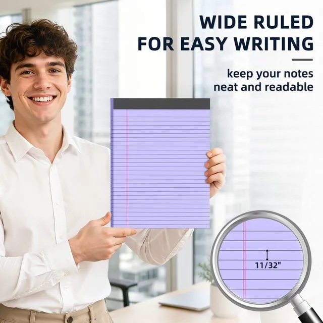 Alt view image 4 of 7 - 24 Pack Colored Legal Pads 8.5 x 11 Wide Ruled Note Pads 8.5 x 11 Notepads Writing Pads with Sturdy White Back, 30 Sheets Per Notepad, Multicolor PerforatedLined Paper for Home School Office Supplies