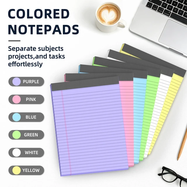 Alt view image 3 of 7 - 24 Pack Colored Legal Pads 8.5 x 11 Wide Ruled Note Pads 8.5 x 11 Notepads Writing Pads with Sturdy White Back, 30 Sheets Per Notepad, Multicolor PerforatedLined Paper for Home School Office Supplies