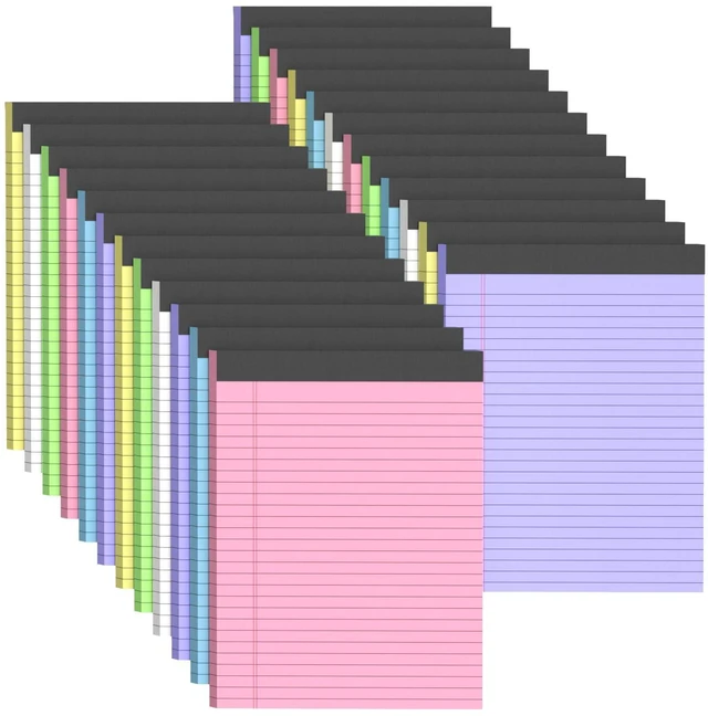 Main image of 24 Pack Colored Legal Pads 8.5 x 11 Wide Ruled Note Pads 8.5 x 11 Notepads Writing Pads with Sturdy White Back, 30 Sheets Per Notepad, Multicolor PerforatedLined Paper for Home School Office Supplies