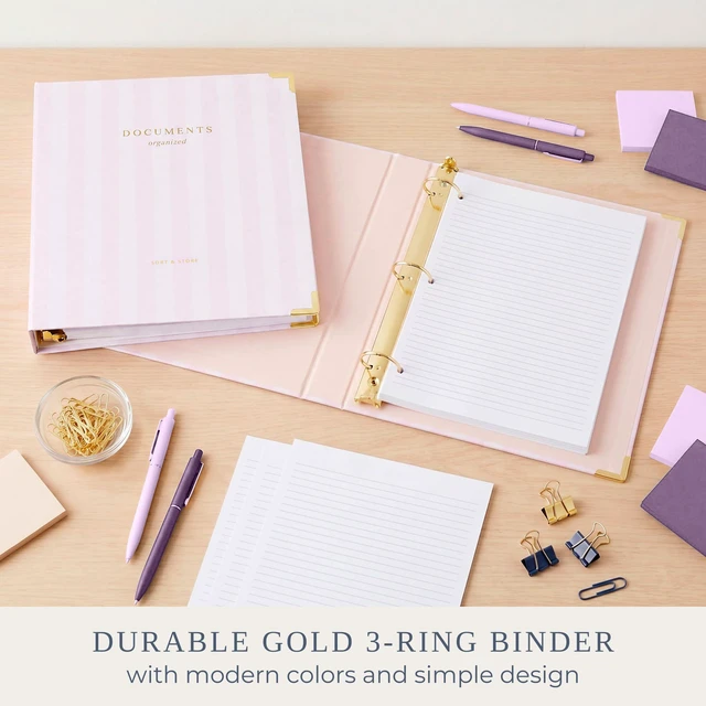Alt view image 4 of 7 - Aesthetic 3 Ring Binder Set of 2 - Sturdy Striped 1 Inch Letter Size Binder Fits Letter Sized Paper - Three Hole Ring Holder for Women or Men with Pocket Organizes Paperwork for School or Office