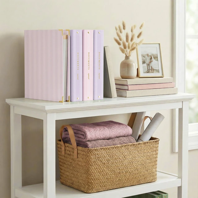 Alt view image 2 of 7 - Aesthetic 3 Ring Binder Set of 2 - Sturdy Striped 1 Inch Letter Size Binder Fits Letter Sized Paper - Three Hole Ring Holder for Women or Men with Pocket Organizes Paperwork for School or Office