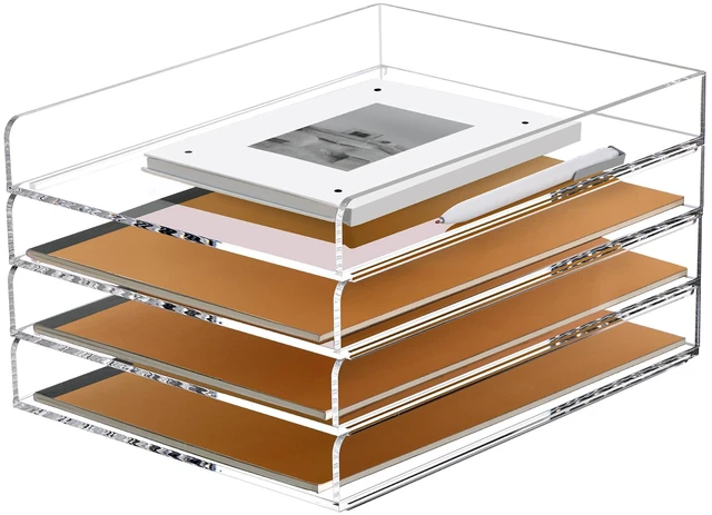 Main image of 4 Tier Stackable Paper Letter Tray, Acrylic Vertical File Tray A4 Desk Organizer and Accessories Sorter Trays, Clear Workspace Office Supplies Organizers,12inx9.25inx6.6in