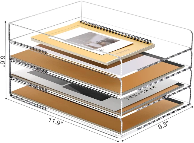 Alt view image 2 of 7 - 4 Tier Stackable Paper Letter Tray, Acrylic Vertical File Tray A4 Desk Organizer and Accessories Sorter Trays, Clear Workspace Office Supplies Organizers,12inx9.25inx6.6in