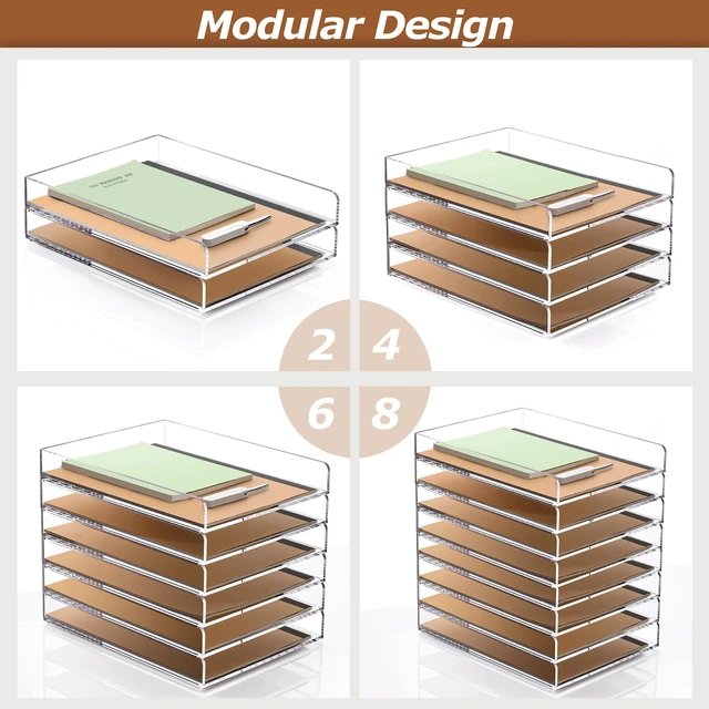 Alt view image 3 of 7 - 4 Tier Stackable Paper Letter Tray, Acrylic Vertical File Tray A4 Desk Organizer and Accessories Sorter Trays, Clear Workspace Office Supplies Organizers,12inx9.25inx6.6in