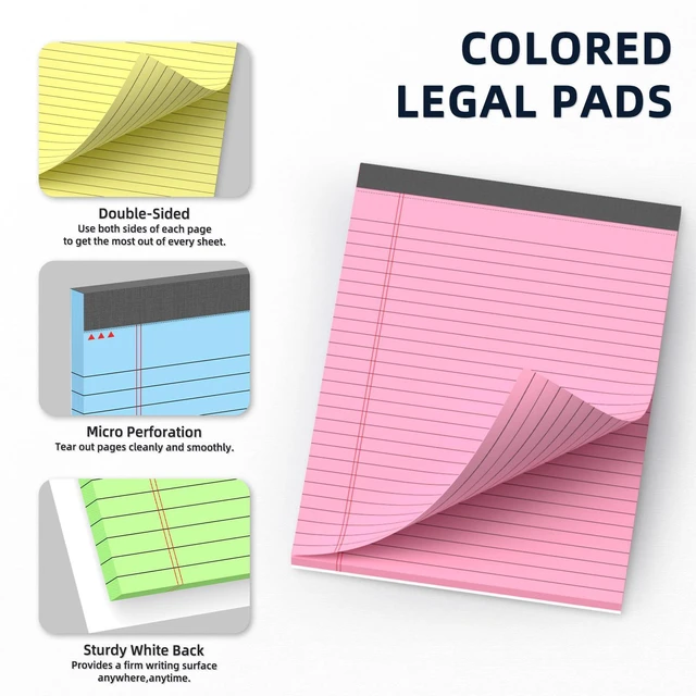 Alt view image 5 of 7 - 24 Pack Colored Legal Pads 8.5 x 11 Wide Ruled Note Pads 8.5 x 11 Notepads Writing Pads with Sturdy White Back, 30 Sheets Per Notepad, Multicolor PerforatedLined Paper for Home School Office Supplies