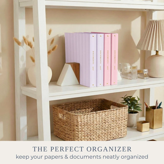 Alt view image 5 of 7 - Aesthetic 3 Ring Binder Set of 2 - Sturdy Striped 1 Inch Letter Size Binder Fits Letter Sized Paper - Three Hole Ring Holder for Women or Men with Pocket Organizes Paperwork for School or Office