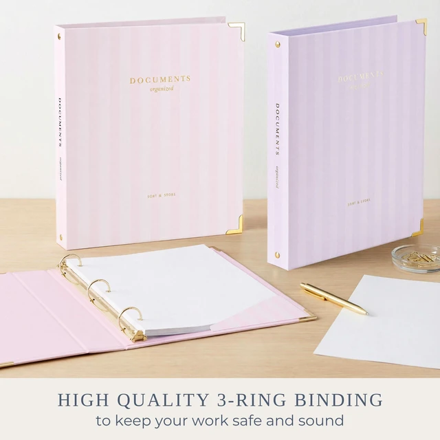 Alt view image 6 of 7 - Aesthetic 3 Ring Binder Set of 2 - Sturdy Striped 1 Inch Letter Size Binder Fits Letter Sized Paper - Three Hole Ring Holder for Women or Men with Pocket Organizes Paperwork for School or Office
