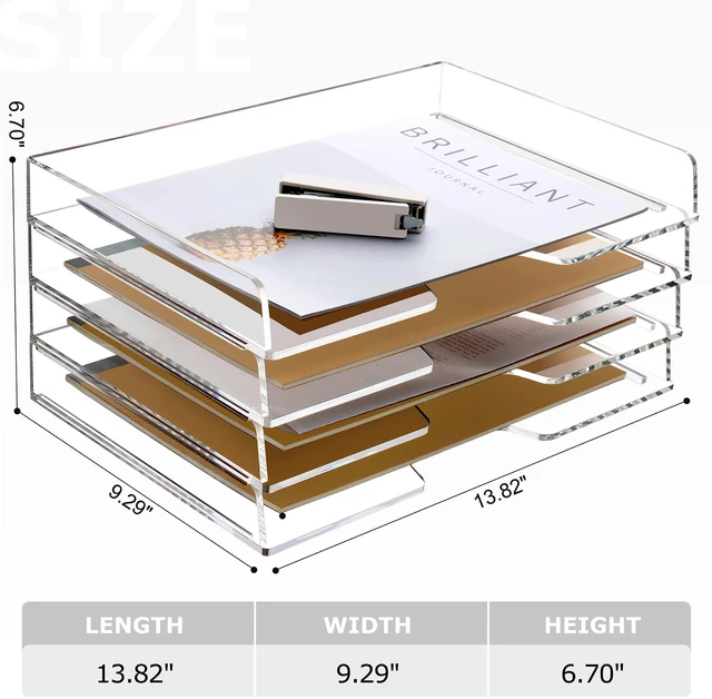 Alt view image 2 of 7 - 4 Tier Acrylic Paper Letter Tray Desk Stackable Organizer TraysClear Enlarged A4 Stackable File Document Tray Workspace Office Supplies Organizers and Accessories Sorter13.82inx9.29inx6.7in