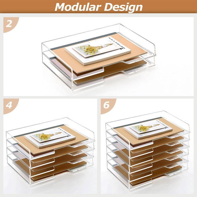 Alt view image 4 of 7 - 4 Tier Acrylic Paper Letter Tray Desk Stackable Organizer TraysClear Enlarged A4 Stackable File Document Tray Workspace Office Supplies Organizers and Accessories Sorter13.82inx9.29inx6.7in